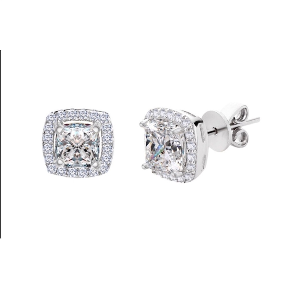 🌟1 LEFT🌟ASSCHER HALO STUDS - Picture 1 of 6